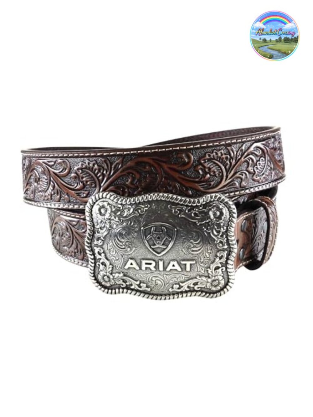 Leather Floral Embossed Belt with Interchangeable Buckle